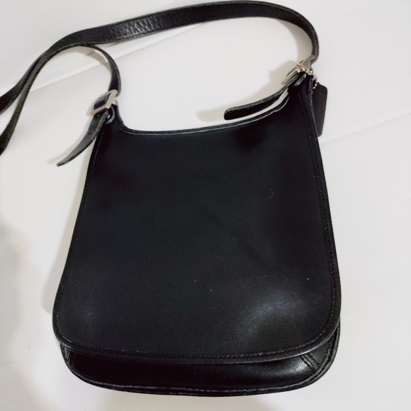 Vintage Coach Black Leather Slim Hippie Flap Crossbody Saddle Messenger Bag 9135 - Picture 6 of 14